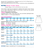 Schnittmuster aus Papier KwikSew 3794 Rock Taille 56-92 cm