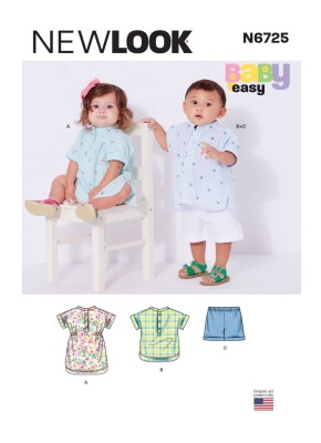 Sewing pattern Baby dress, baby shirt, and pants NewLook 6725 size NB