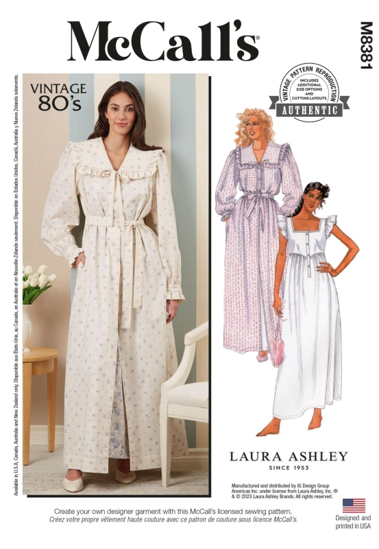Sewing pattern 80s nightgown, Laura Ashley McCalls 8381 size XS-L 4-1