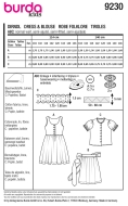 Schnittmuster schönes Kinderdirndl mit Bluse und Schürze Burda 9230 Gr. 104-146