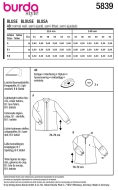 Schnittmuster hochgeschlossene Damenbluse mit Biesen Burda 5839 Gr. 44-54
