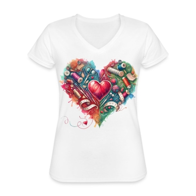 LoveSewTee T-Shirt für Damen weiß "All about sewing" Herz