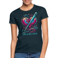 LoveSewTee Oversized Unisex T-Shirt dark purple, navy, black "Love at first Stitch" heart