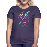 LoveSewTee Oversized Unisex T-Shirt dark purple, navy, black "Love at first Stitch" heart