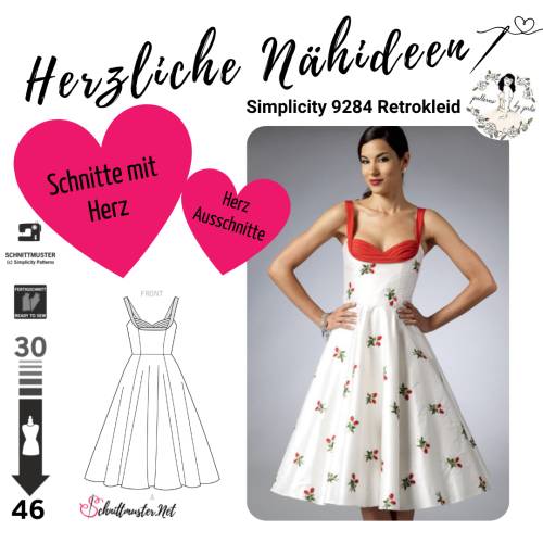 Herzliche Nähideen zum Valentinstag von Schnittmuster.Net langes Kleid nähen Plussize mit Herzausschnitt Burda